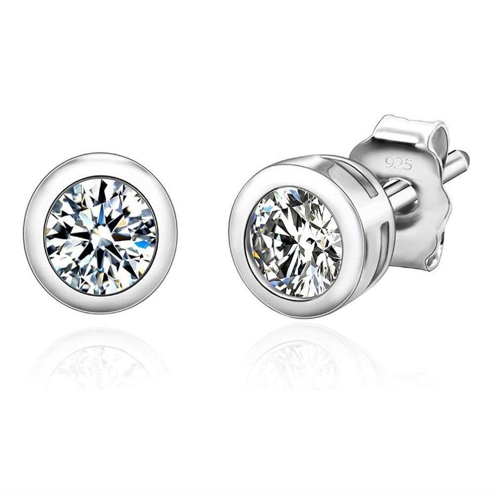 1 pair Adabele Real 925 Sterling Silver Hypoallergenic 4mm/0.25 Carat Bezel Stud Earrings Round Cut Cubic Zirconia CZ Imitation Diamond Stone Small Tiny Solitaire Women Jewelry SSE76-4