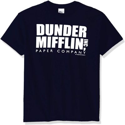 T-Line Men's The Office Tv Series Dunder Mifflin Logo-Navy Graphic T-Shirt (Navy, 3X-Large)