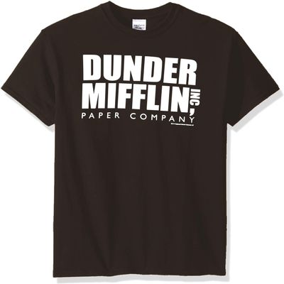 T-Line Men's The Office Tv Series Dunder Mifflin Logo-Brown Graphic T-Shirt (Brown, Medium)