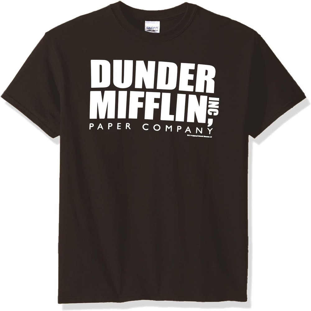 T-Line Men's The Office Tv Series Dunder Mifflin Logo-Brown Graphic T-Shirt (Brown, Medium)