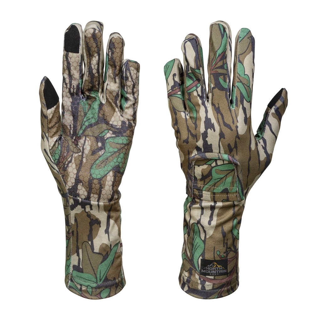 North Mountain Gear Mossy Oak Greenleaf Turkey Hunting Gloves with Call Pocket