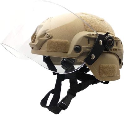 Tactical Multifunctional Fast Airsoft MICH 2000 ACH Helmet with Transparent Visor NVG Bracket and Side Rails for Outdoor Sports Such As CS Games