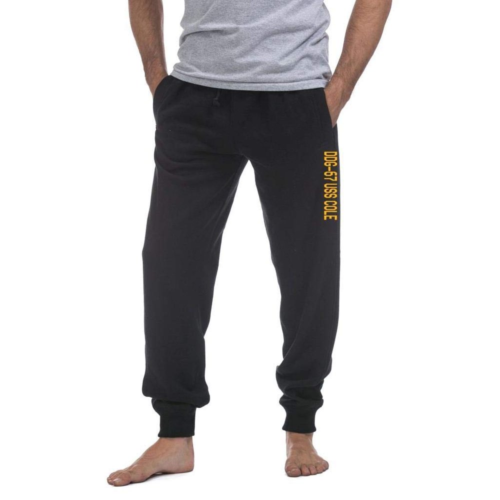 MILITARY USS Cole DDG-67 Arleigh Burke Destroyer Naval Warship Standard Size Fleece Sweatpants - Medium Black