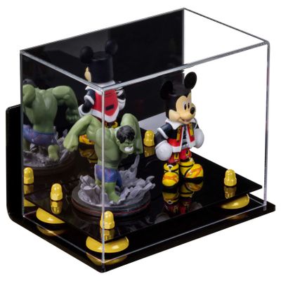 Better Display Cases Versatile Acrylic Display Case - Small Rectangle Box with Mirror, Yellow Risers, Wall Mount and Black Base 9.5" x 6" x 6.5" (A005, V43)