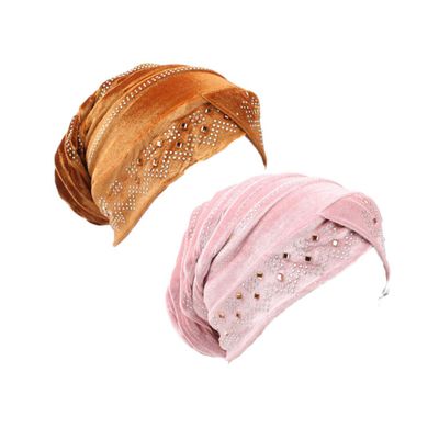 2 Pack Velvet Rhinestone Hijab Turban Beanie Hat Muslim Scarf Chemo Cancer Cap