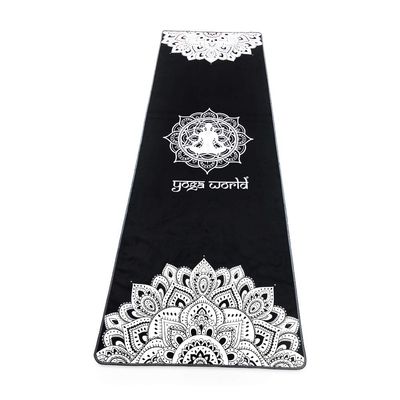 Yoga World Yoga Towel - Thick, Soft, Sweat Absorbent, Nonslip Exercise cloth Made with Microfiber Fabric - For Bikram, Pilates, Beach & Home Workout - Machine-Washable - 72 x 24 " - (Black Mandala)