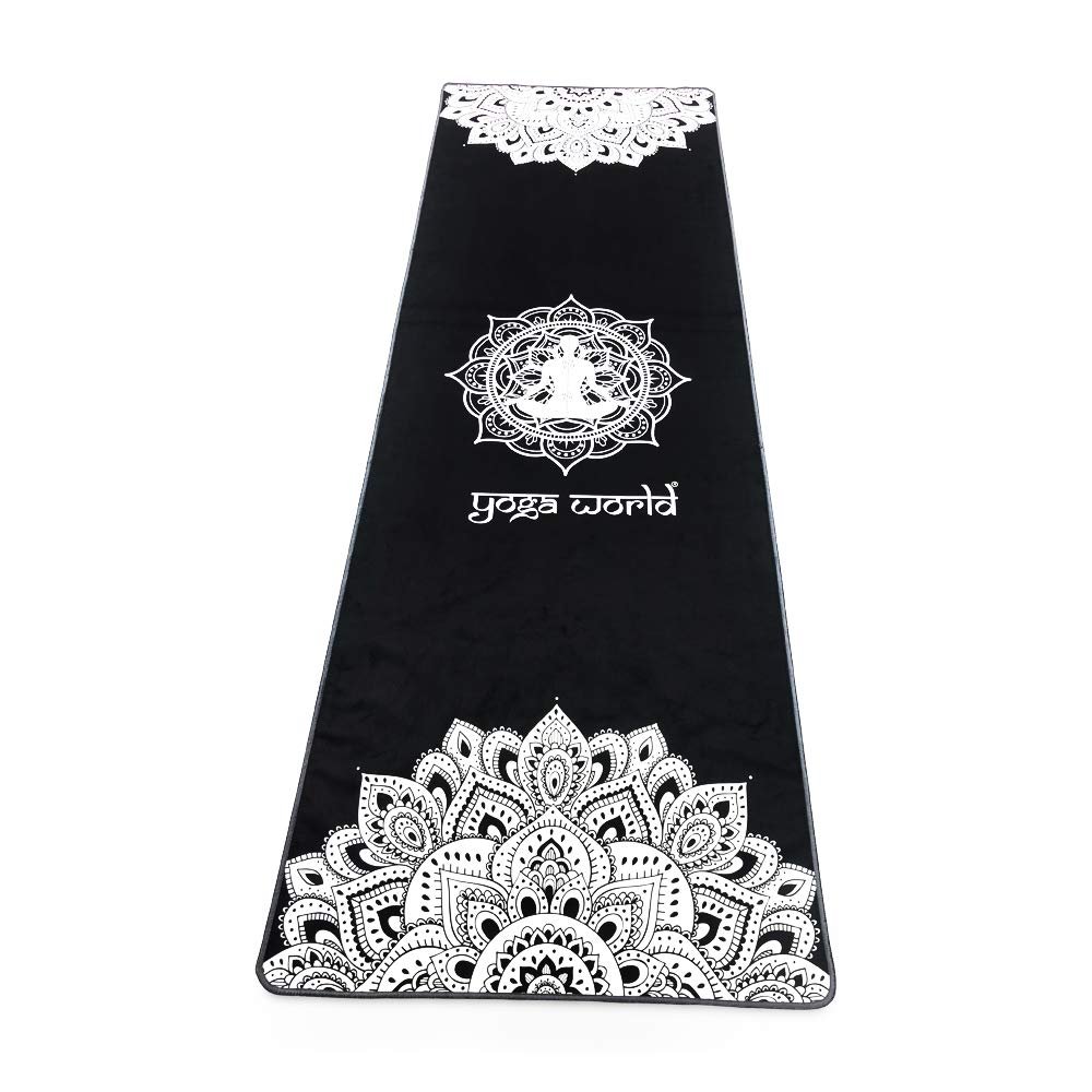 Yoga World Yoga Towel - Thick, Soft, Sweat Absorbent, Nonslip Exercise cloth Made with Microfiber Fabric - For Bikram, Pilates, Beach & Home Workout - Machine-Washable - 72 x 24 " - (Black Mandala)