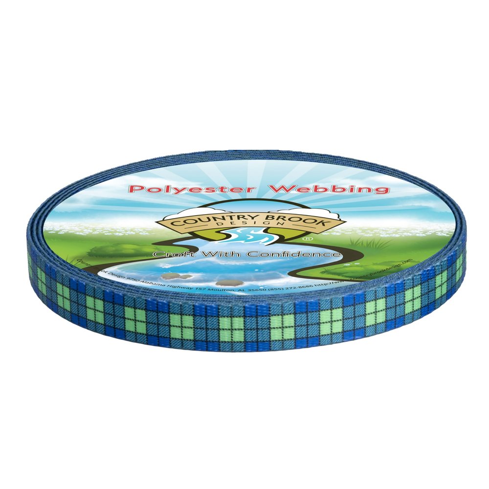 Country Brook Design - Blue and Green Plaid Polyester Webbing (1/2 Inch, 50 Yards)