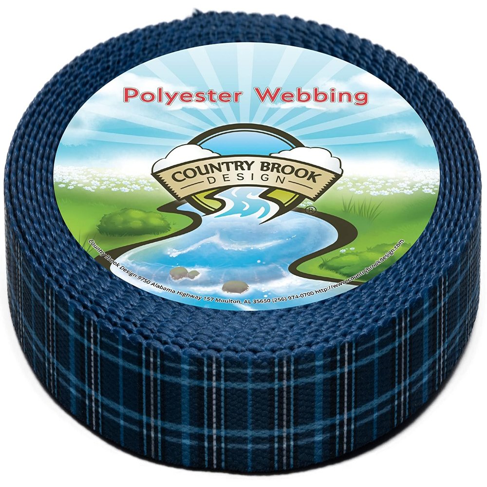 Country Brook Design - Navy Plaid Polyester Webbing (1/2 Inch, 50 Yards)