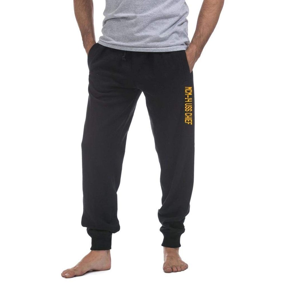 USS Chief MCM-14 Avenger Mine Countermeasures Ship Naval Warship Standard Size Fleece Sweatpants - Large Black