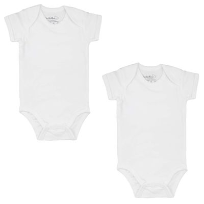 123 Bear Baby Cotton Spandex Infant Bodysuits Long Sleeve and Short Sleeve (White 2-Pack Short Sleeve, 3-6 Months)