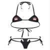 ACSUSS Womens Cute Printed Design Lingerie Swimsuit Bikini Bra Top with G-String Briefs Underwear F Black One Size view 4