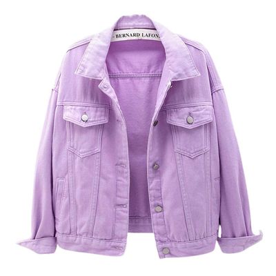 ebossy Women's Candy Color Denim Jacket Relaxed Fit Casual Jean Trucker Jacket (Small, Purple)