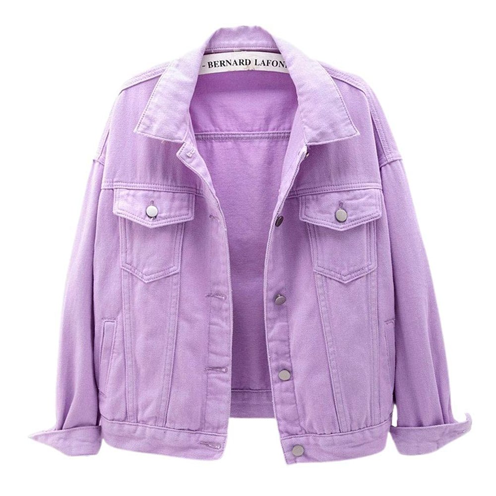 ebossy Women's Candy Color Denim Jacket Relaxed Fit Casual Jean Trucker Jacket (Small, Purple)