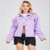 ebossy Women's Candy Color Denim Jacket Relaxed Fit Casual Jean Trucker Jacket (Small, Purple) view 3