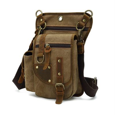 AUGU Canvas Drop Leg Bag Tactical Thigh Outdoor Waist Pack for Men Women Military Cycling Multi-Pocket Waist Fanny Pouch Daypack, Coffee, Medium