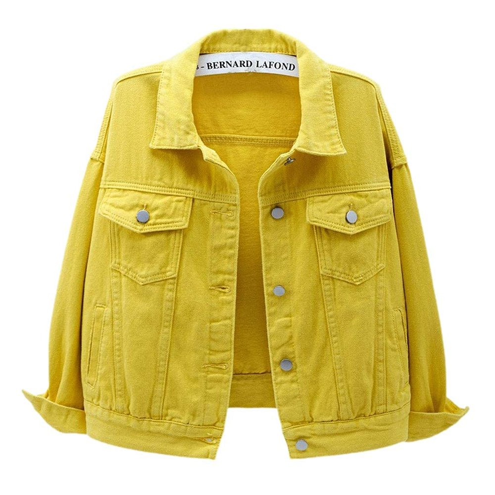 ebossy Women's Candy Color Denim Jacket Relaxed Fit Casual Jean Trucker Jacket (X-Small, Yellow)