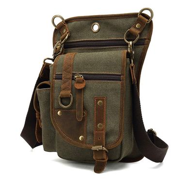 AUGU Canvas Drop Leg Bag Tactical Thigh Outdoor Waist Pack for Men Women Military Cycling Multi-Pocket Waist Fanny Pouch Daypack, Army Green, Medium