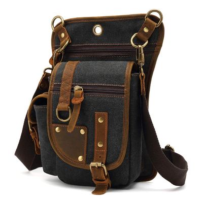 AUGU Canvas Drop Leg Bag Tactical Thigh Outdoor Waist Pack for Men Women Military Cycling Multi-Pocket Waist Fanny Pouch Daypack, Black, Medium