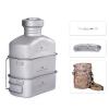 Boundless Voyage Titanium Military Canteen with Camouflage Bag Large Capacity Kidney-shaped Camping Pot Pan Set with Lid & Hanging Chain Ti15158Br view 3
