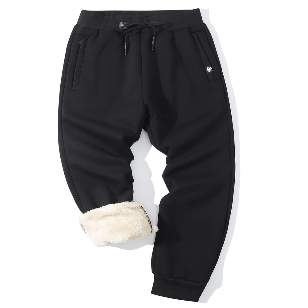 PEHMEA Fleece Lined Sweatpants for Men, Winter Warm Sherpa Joggers Lounge Pants with Pockets(11 Black (Close-Bottom)-XL)
