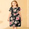 21KIDS Girls Floral Casual Short Sleeve Short Dress Midi Dress with Pockets, Black, 12 Years view 3