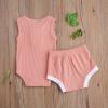 Newborn Baby Boy Girl Summer Clothes Ribbed Sleeveless Bodysuits Rompers Tops+Shorts Pants 2PCS Outfits Set Toddler Clothes (Pink, 6-12 Months) view 2