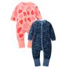 Baby Boys Girls Unisex 2-Pack Long Sleeve Cotton Footed Pajama Infant Cute Graphic 2-Way Zip Romper Sleep and Play view 1