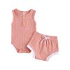 Newborn Baby Boy Girl Summer Clothes Ribbed Sleeveless Bodysuits Rompers Tops+Shorts Pants 2PCS Outfits Set Toddler Clothes (Pink, 18-24 Months) view 1