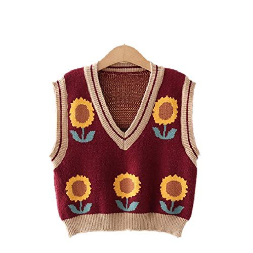 Hyipels Women's Sweater Vest,Y2K Sleeveless Pattern Preppy Style Knitted Crop Tank Top for Girl