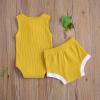 Newborn Baby Boy Girl Summer Clothes Ribbed Sleeveless Bodysuits Rompers Tops+Shorts Pants 2PCS Outfits Set Toddler Clothes (Yellow, 12-18 Months) view 2