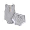Newborn Baby Boy Girl Summer Clothes Ribbed Sleeveless Bodysuits Rompers Tops+Shorts Pants 2PCS Outfits Set Toddler Clothes (Grey, 6-12 Months) view 1