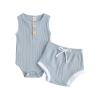 Newborn Baby Boy Girl Summer Clothes Ribbed Sleeveless Bodysuits Rompers Tops+Shorts Pants 2PCS Outfits Set Toddler Clothes (Light Blue, 0-6 Months) view 1