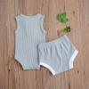 Newborn Baby Boy Girl Summer Clothes Ribbed Sleeveless Bodysuits Rompers Tops+Shorts Pants 2PCS Outfits Set Toddler Clothes (Light Blue, 0-6 Months) view 2