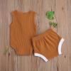 Newborn Baby Boy Girl Summer Clothes Ribbed Sleeveless Bodysuits Rompers Tops+Shorts Pants 2PCS Outfits Set Toddler Clothes (Brown, 18-24 Months) view 2