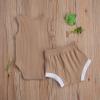 Newborn Baby Boy Girl Summer Clothes Ribbed Sleeveless Bodysuits Rompers Tops+Shorts Pants 2PCS Outfits Set Toddler Clothes (Light Brown, 18-24 Months) view 2