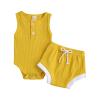 Newborn Baby Boy Girl Summer Clothes Ribbed Sleeveless Bodysuits Rompers Tops+Shorts Pants 2PCS Outfits Set Toddler Clothes (Yellow, 18-24 Months) view 1