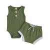 Newborn Baby Boy Girl Summer Clothes Ribbed Sleeveless Bodysuits Rompers Tops+Shorts Pants 2PCS Outfits Set Toddler Clothes (Army Green, 12-18 Months) view 1