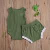 Newborn Baby Boy Girl Summer Clothes Ribbed Sleeveless Bodysuits Rompers Tops+Shorts Pants 2PCS Outfits Set Toddler Clothes (Army Green, 12-18 Months) view 2