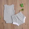 Newborn Baby Boy Girl Summer Clothes Ribbed Sleeveless Bodysuits Rompers Tops+Shorts Pants 2PCS Outfits Set Toddler Clothes (Grey, 12-18 Months) view 2