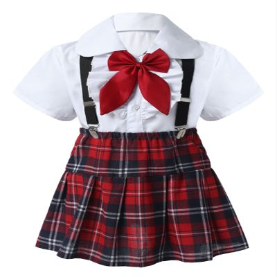 Agoky Kids Girls British Style School Uniform Set White Shirt Tops with Plaid Pleated Skirt Casual Preppy Style Outfit White 14