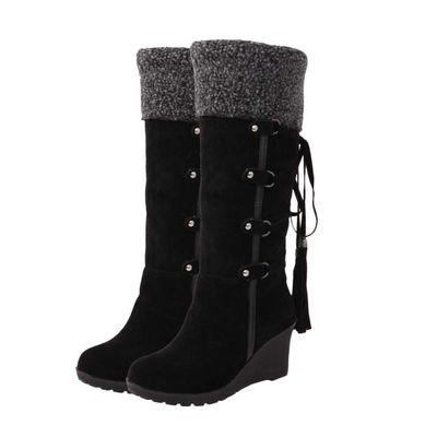 Holibanna Women's High Boots Stylish Slip-on Snow Boots Fashionable Tassel Design Warm Size 39