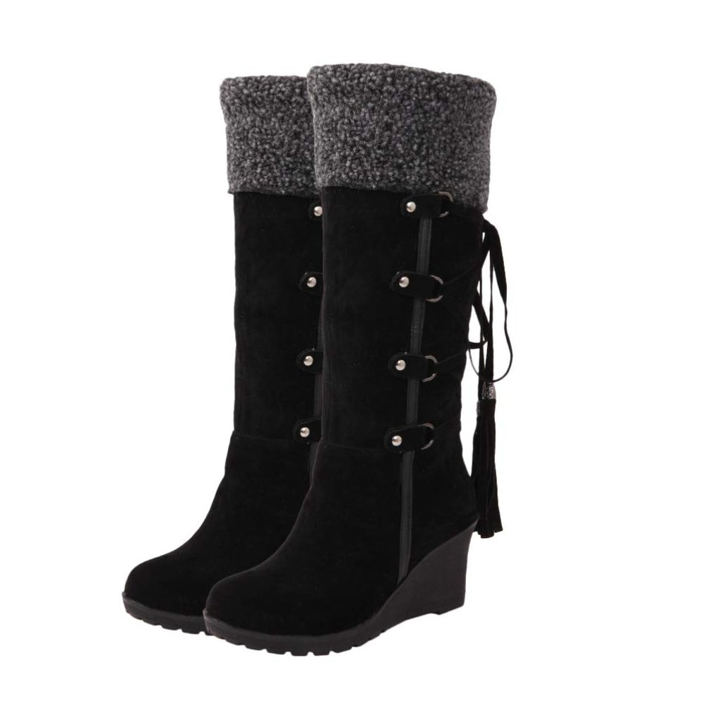 Holibanna Women's High Boots Stylish Slip-on Snow Boots Fashionable Tassel Design Warm Size 39