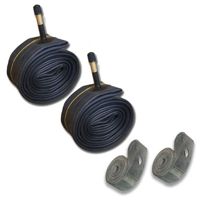 2 Tubes - 26 x 2.00-2.40, w/ 48mm Schrader Valve with 20mm Rubber Rim Strip. 26x2.125, 26x2.0, 26x 2.30, 26 x 2.40 Butyl Rubber Bicycle Inner Tube