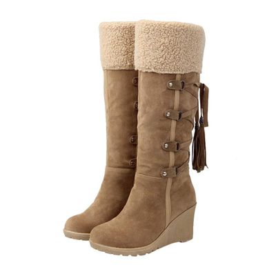 Holibanna Boots Women Winter Fashion High Boots Tassel Non-slip and Breathable Women's Size 36