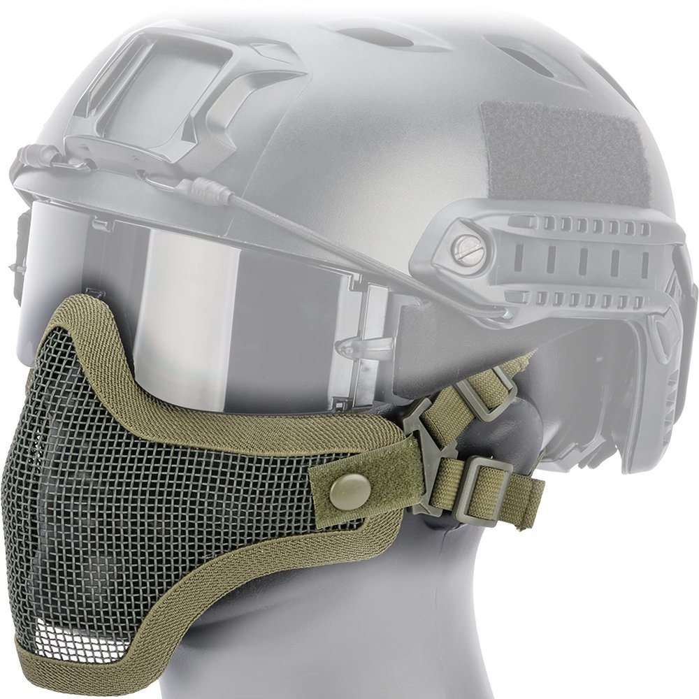 Evike Airsoft - Matrix Iron Face Carbon Steel Mesh Striker V1 Lower Half Face Pro (Color: OD Green)