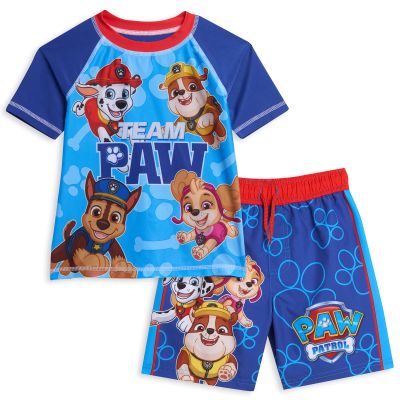 Paw Patrol Skye Chase Marshall Little Boys Pullover Rash Guard and Swim Trunks Outfit Set Team Paw 7