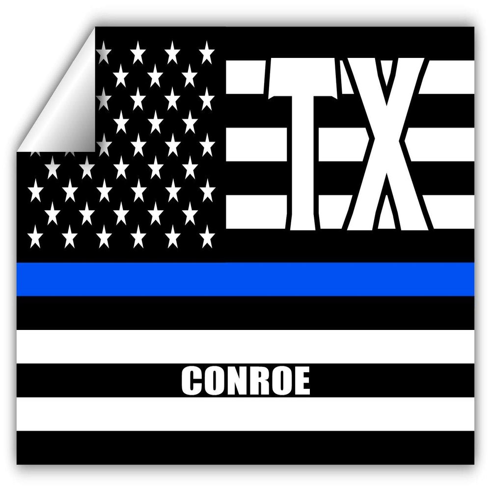 Conroe TX Texas Montgomery County Thin Blue Line Stealthy USA Flag - Honoring Law Enforcement Officers Flags - Blue Lives Matter Euro Decal Bumper Sticker 3M Vinyl 3" x 5"