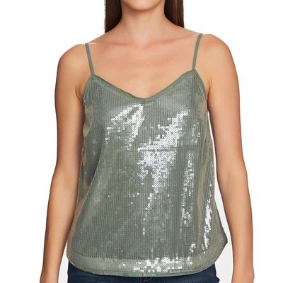 1. STATE Womens Green Sequined Spaghetti Strap Tank Top M