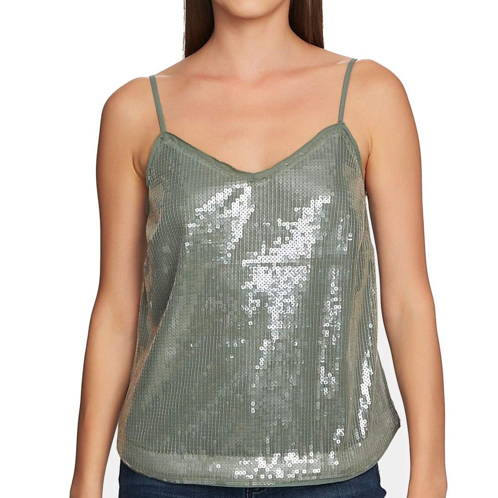 1. STATE Womens Green Sequined Spaghetti Strap Tank Top M